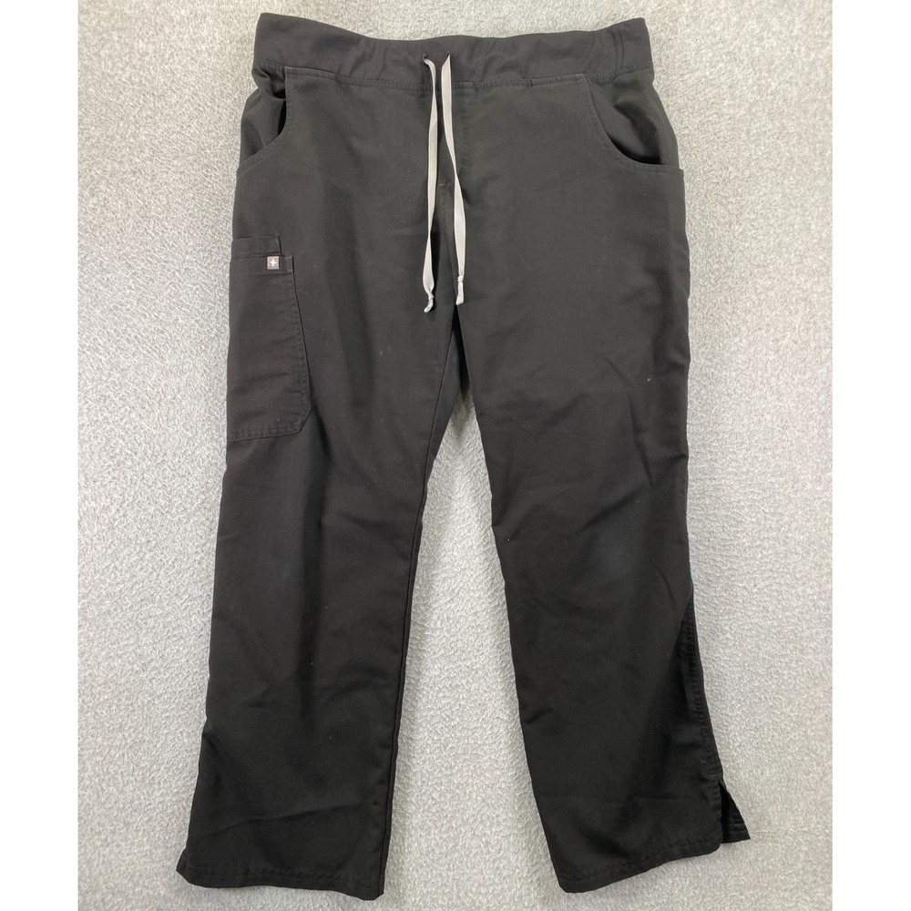 FIGS Scrub Pants Kade Cargo L/P Black Technical Drawstring Pockets Medical